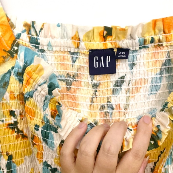 Gap Linen-Blend Puff Sleeve Midi Dress in Yellow Floral - Picture 6 of 7